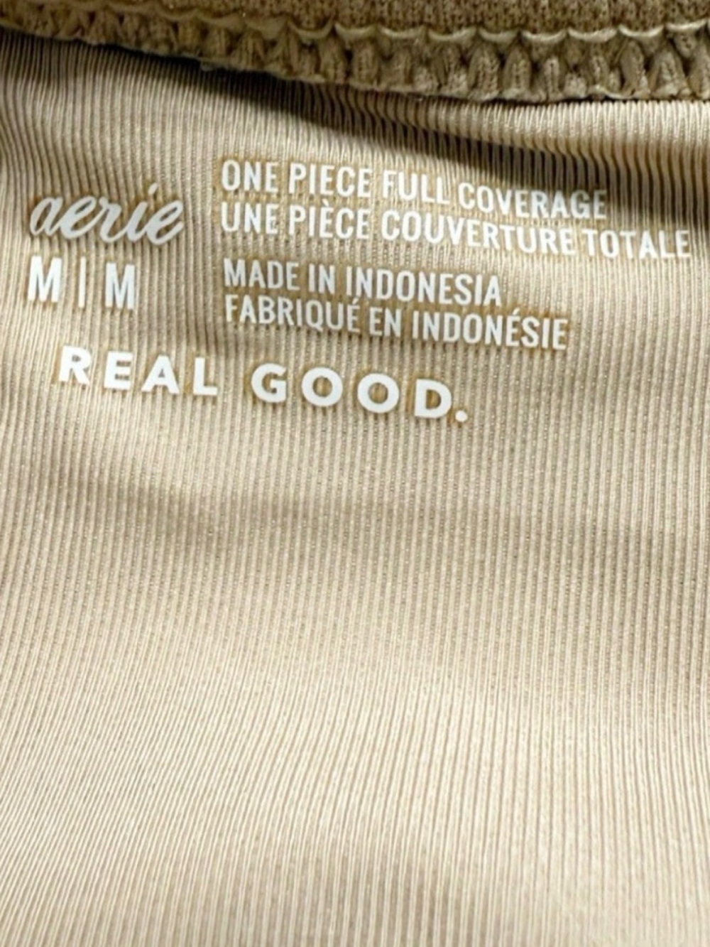 Aerie Beige Textured One Piece Swimsuit Open Back Beaded Strap M - Picture 6 of 10